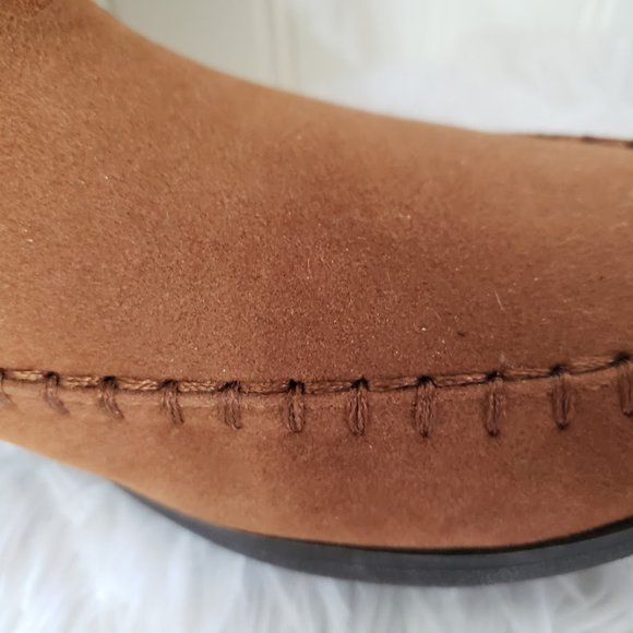 AU Air Underground Womens Moccasin Boot Sz 7 .5 M Chestnut Brown Fringe Mid Calf - Picture 5 of 9